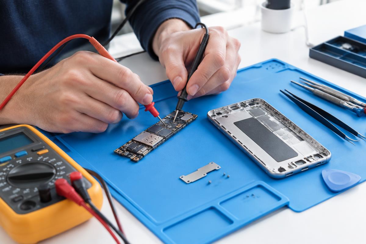 Een telefoonmoederbord testen met een multimeter